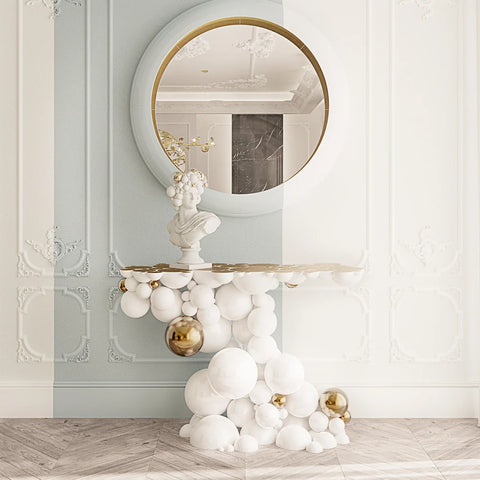 Bubble Boca White and Gold Console Table