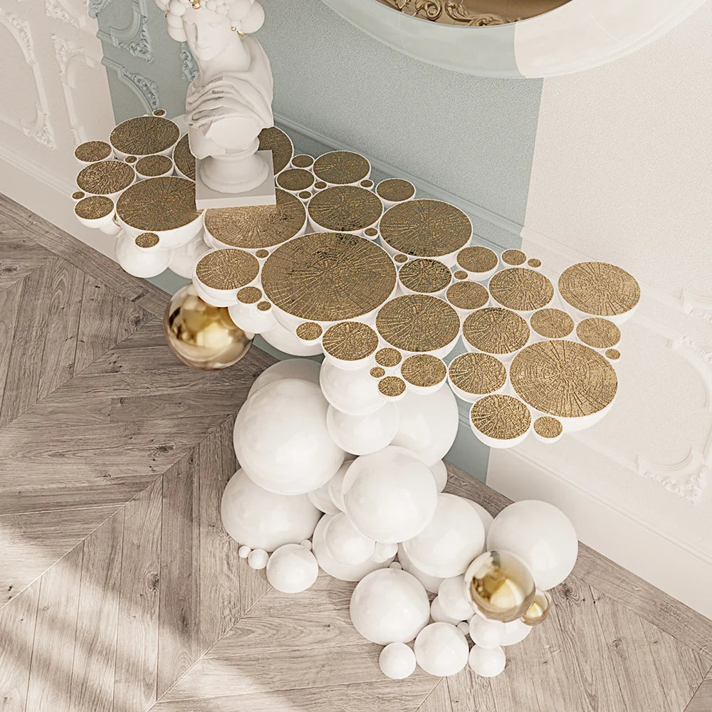 Bubble Boca White and Gold Console Table