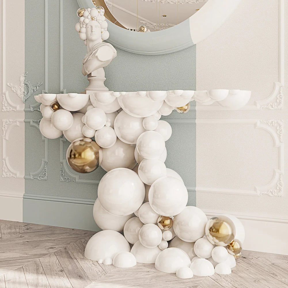 Bubble Boca White and Gold Console Table