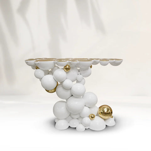 Bubble Boca White and Gold Console Table