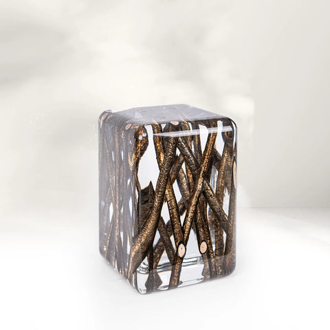 Bronze Burned Wood Pile Acrylic Side table