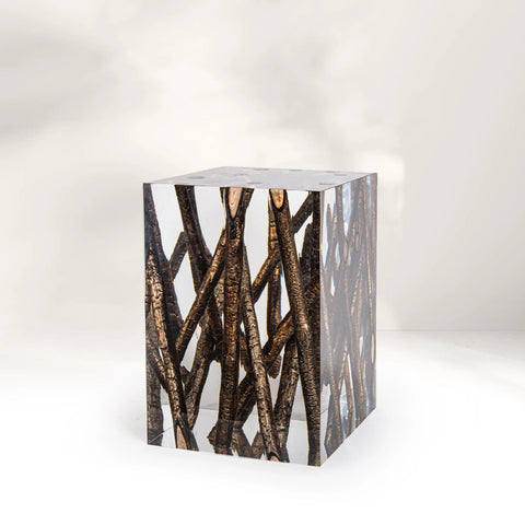 Bronze Burned Wood Pile Acrylic Side table