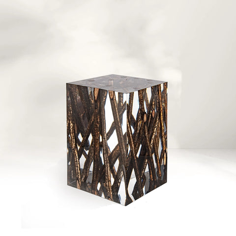 Bronze Burned Wood Pile Acrylic Side table