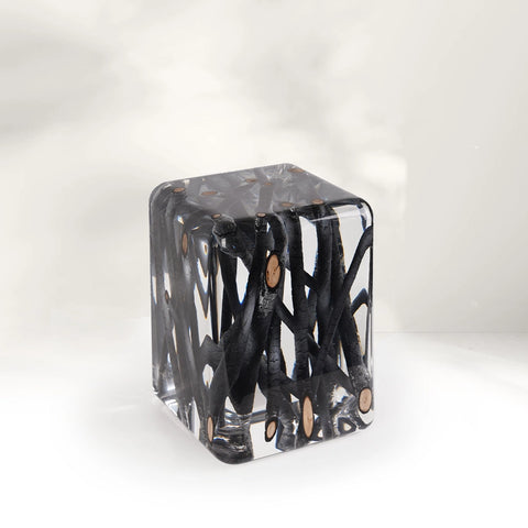 Burned Wood Pile Acrylic Stool Side Table