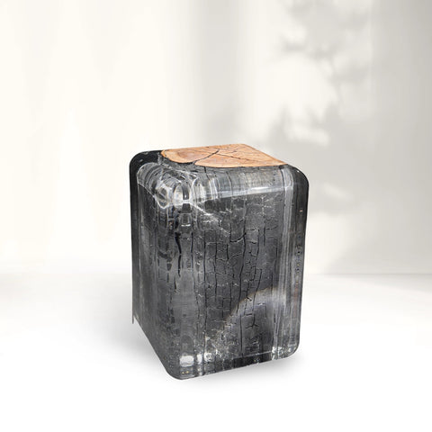 Burned Acrylic Wood Stool Side Table - Rounded Corners