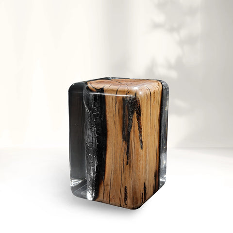 Burned Acrylic Wood Stool Side Table - Rounded Corners