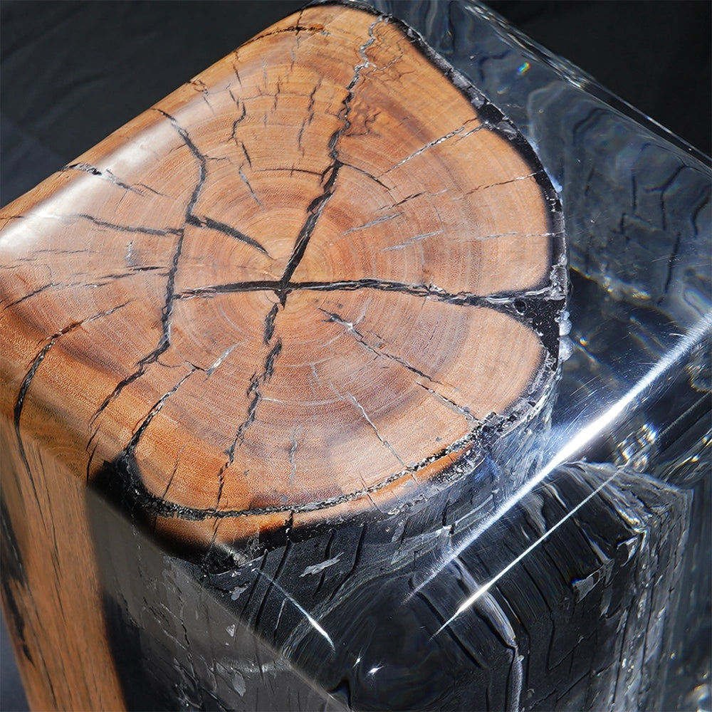 Burned Acrylic Wood Stool Side Table - Rounded Corners