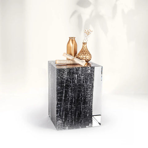 Burned Wood Stump Acrylic Stool Side Table