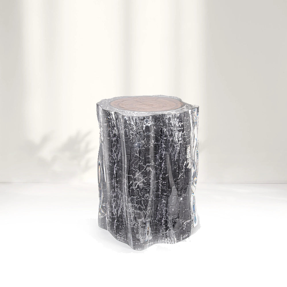 Carbonized Wood Stump Acrylic Stool & Side Table - Ripple