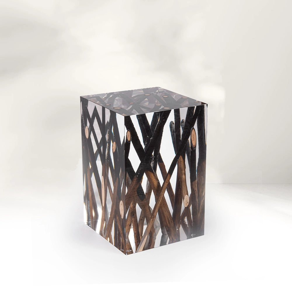 Half-burned Wood Pile Acrylic Stool Side Table