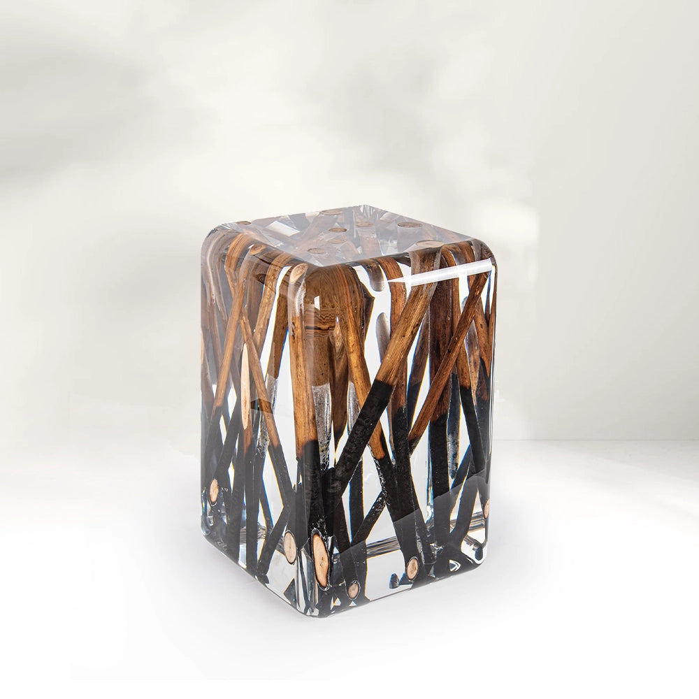 Half-burned Wood Pile Acrylic Stool Side Table