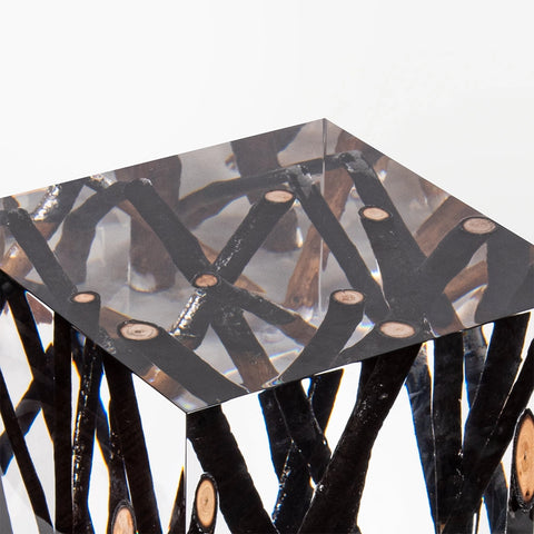 Half-burned Wood Pile Acrylic Stool Side Table