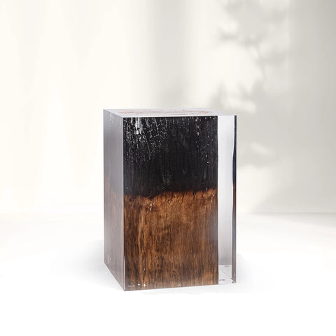 Half-burned Acrylic Wood Stump Stool Side Table