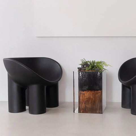 Half-burned Acrylic Wood Stump Stool Side Table