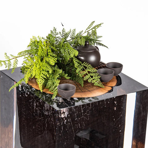 Half-burned Acrylic Wood Stump Stool Side Table