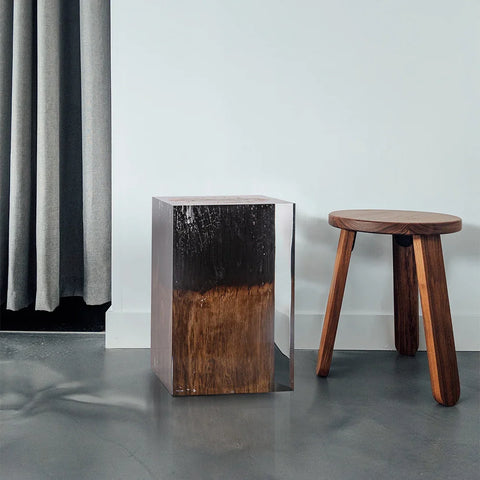 Half-burned Acrylic Wood Stump Stool Side Table