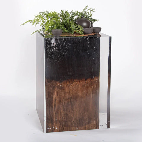 Half-burned Acrylic Wood Stump Stool Side Table