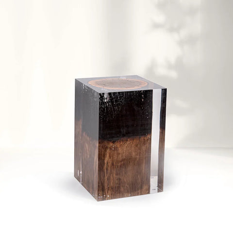 Half-burned Acrylic Wood Stump Stool Side Table