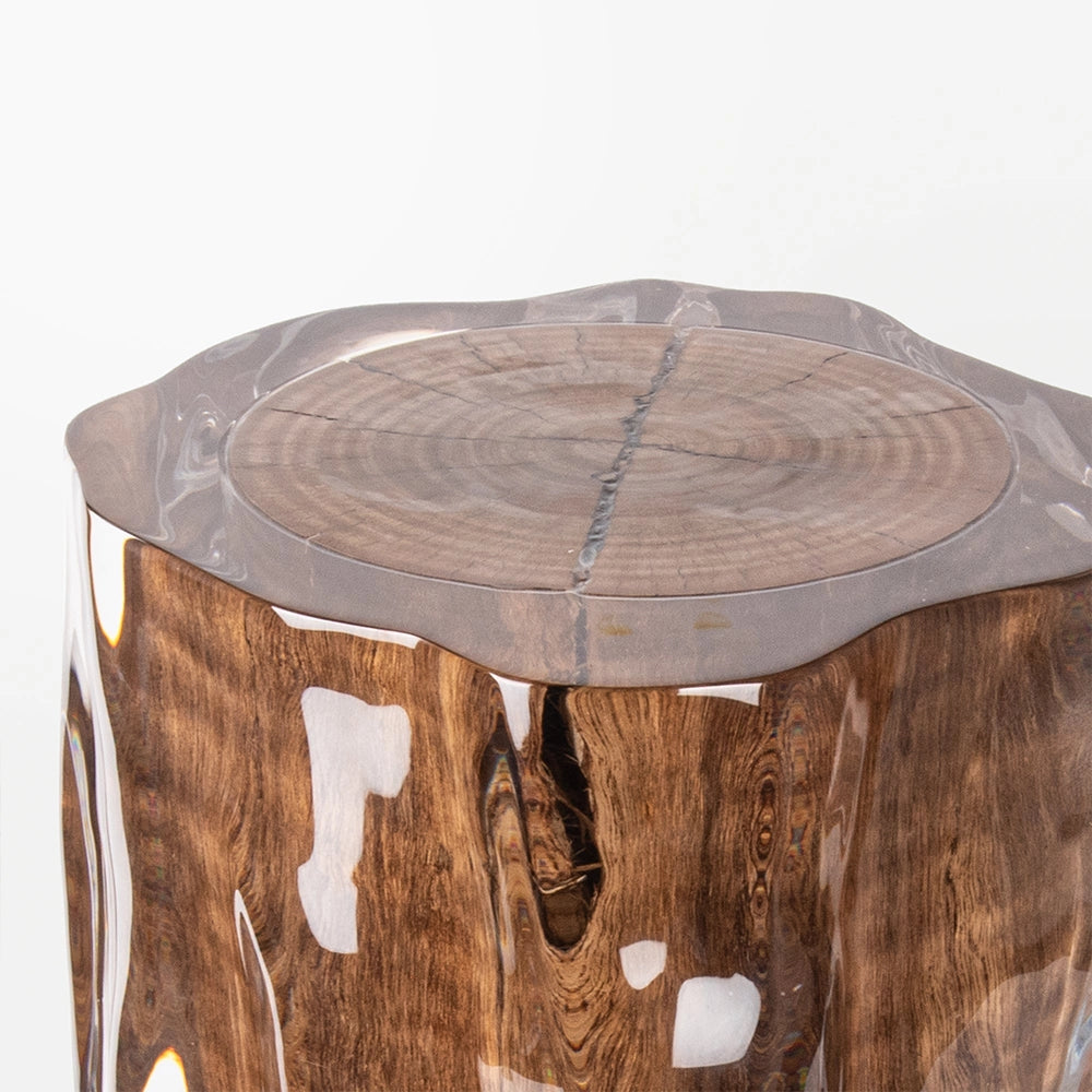 Raw Wood Stool Acrylic Side Table - Ripple