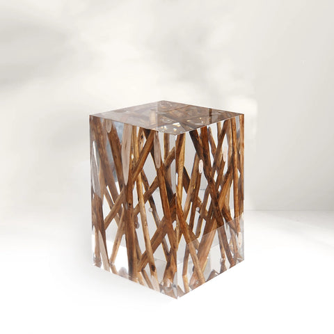 Raw Woodpile Acrylic Stool Side Table