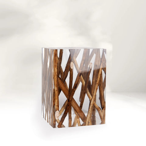 Raw Woodpile Acrylic Stool Side Table