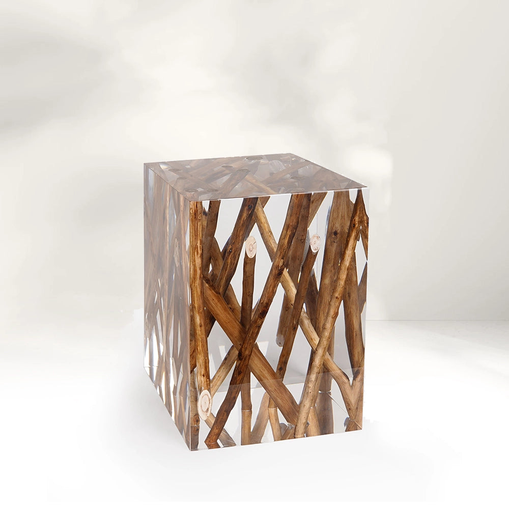 Raw Woodpile Acrylic Stool Side Table