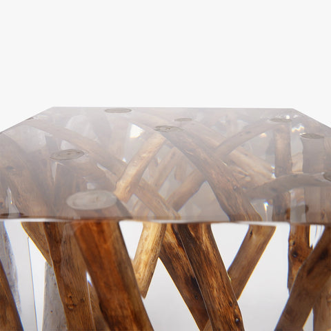 Raw Woodpile Acrylic Stool Side Table