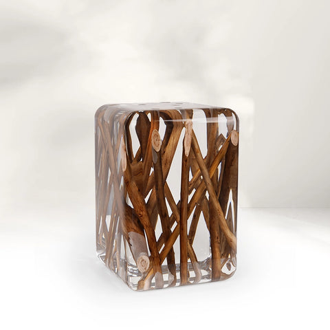 Raw Woodpile Acrylic Stool Side Table