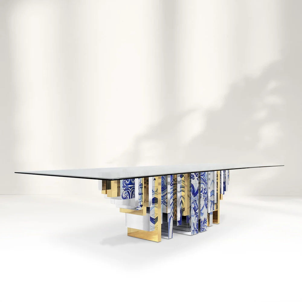 Rhythm of Blue Glass Dining Table