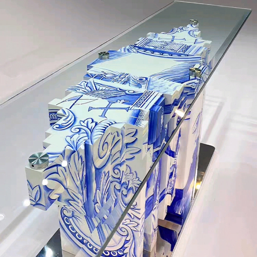 Rhythm of Blue Glass Dining Table