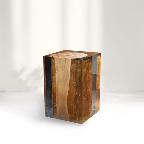 Rustic Wood Stump Acrylic Stool Side Table -Cut