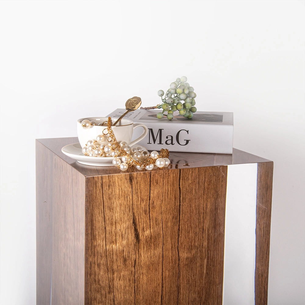 Rustic Wood Stump Acrylic Stool Side Table