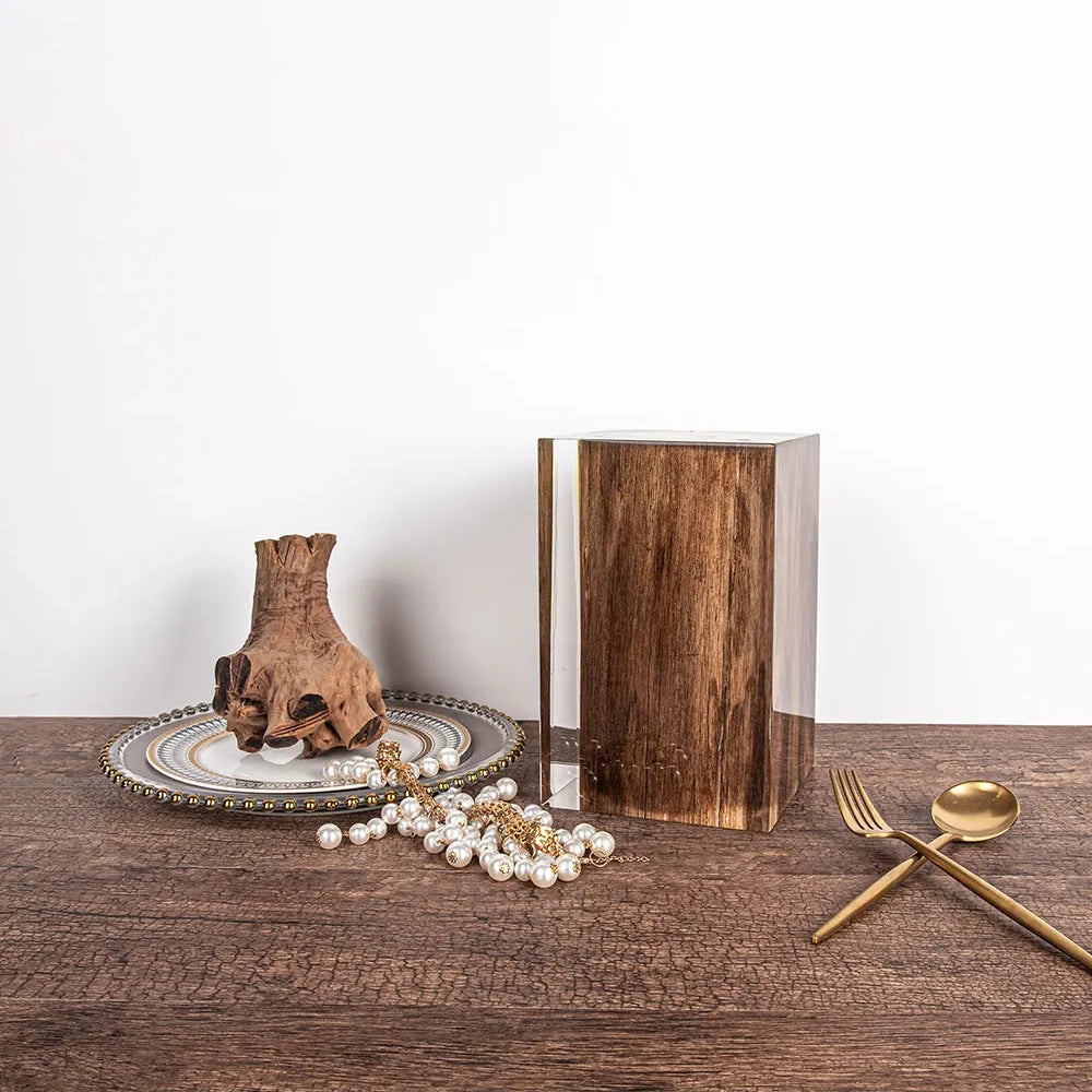 Rustic Wood Stump Acrylic Stool Side Table