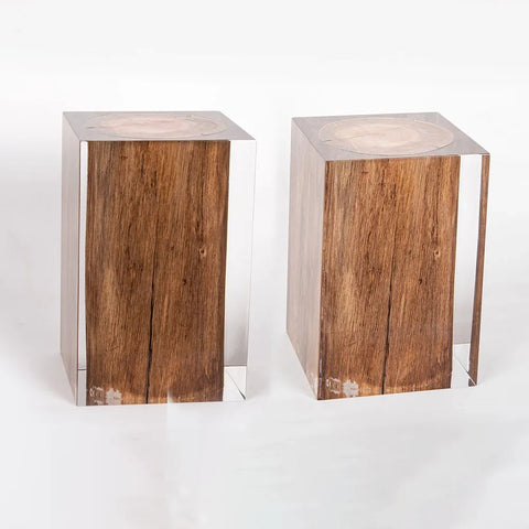 Rustic Wood Stump Acrylic Stool Side Table