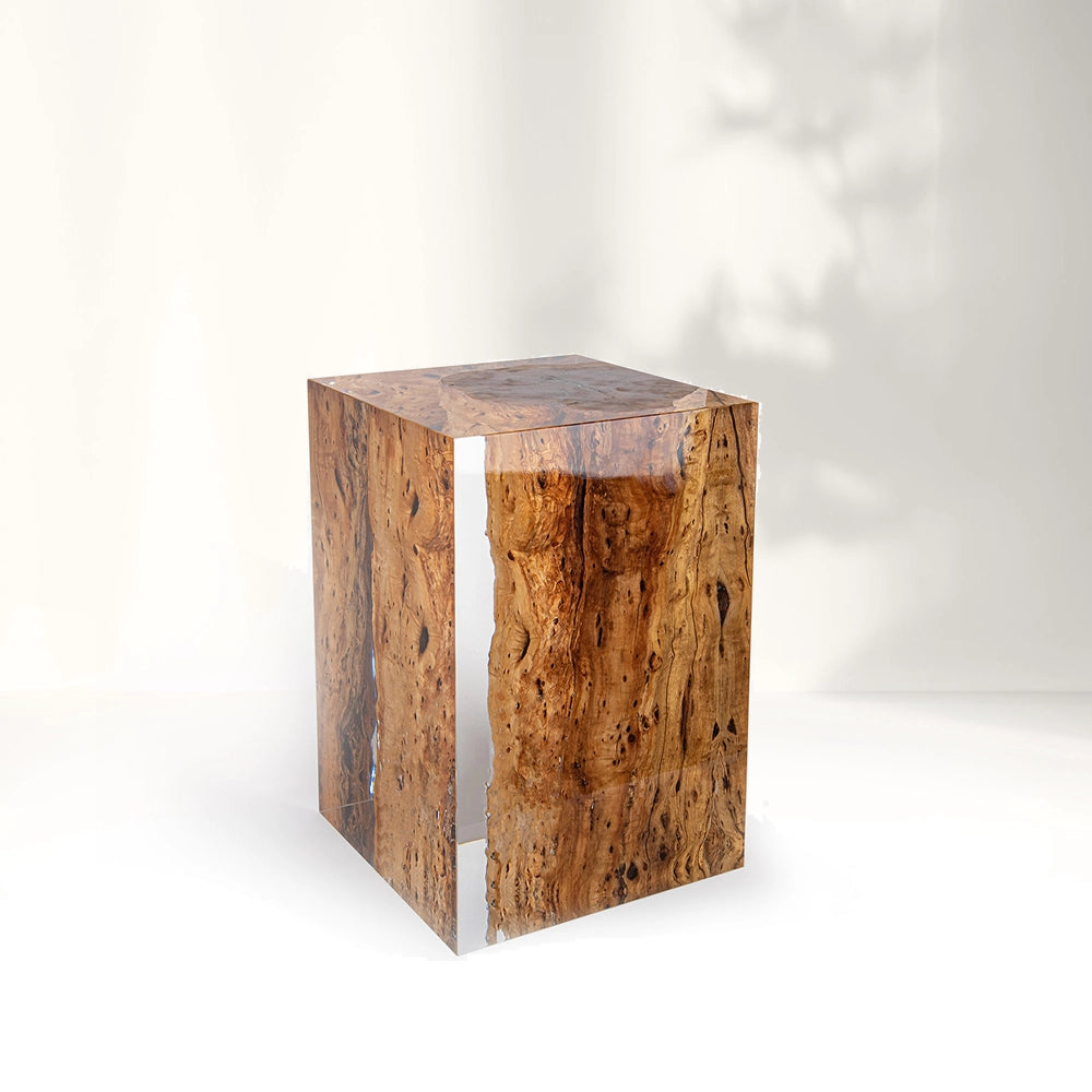 Sandal Wood Stump Acrylic Stool Side Table - Cut