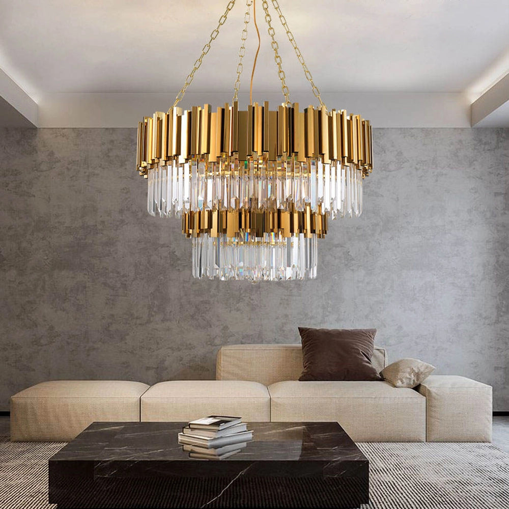 Water Cube Brass Crystal Chandelier