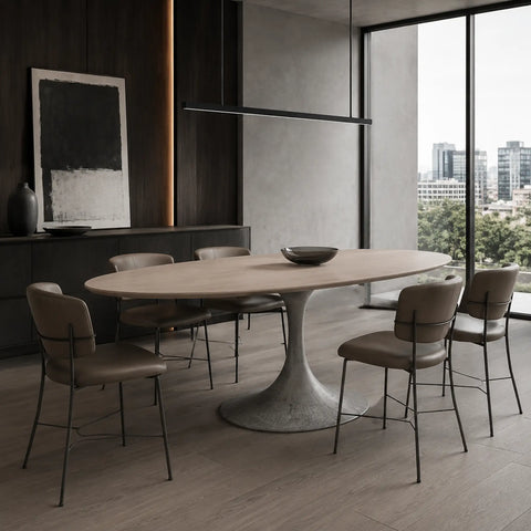 AVRA Oval Wood Dining Table with Oval Base