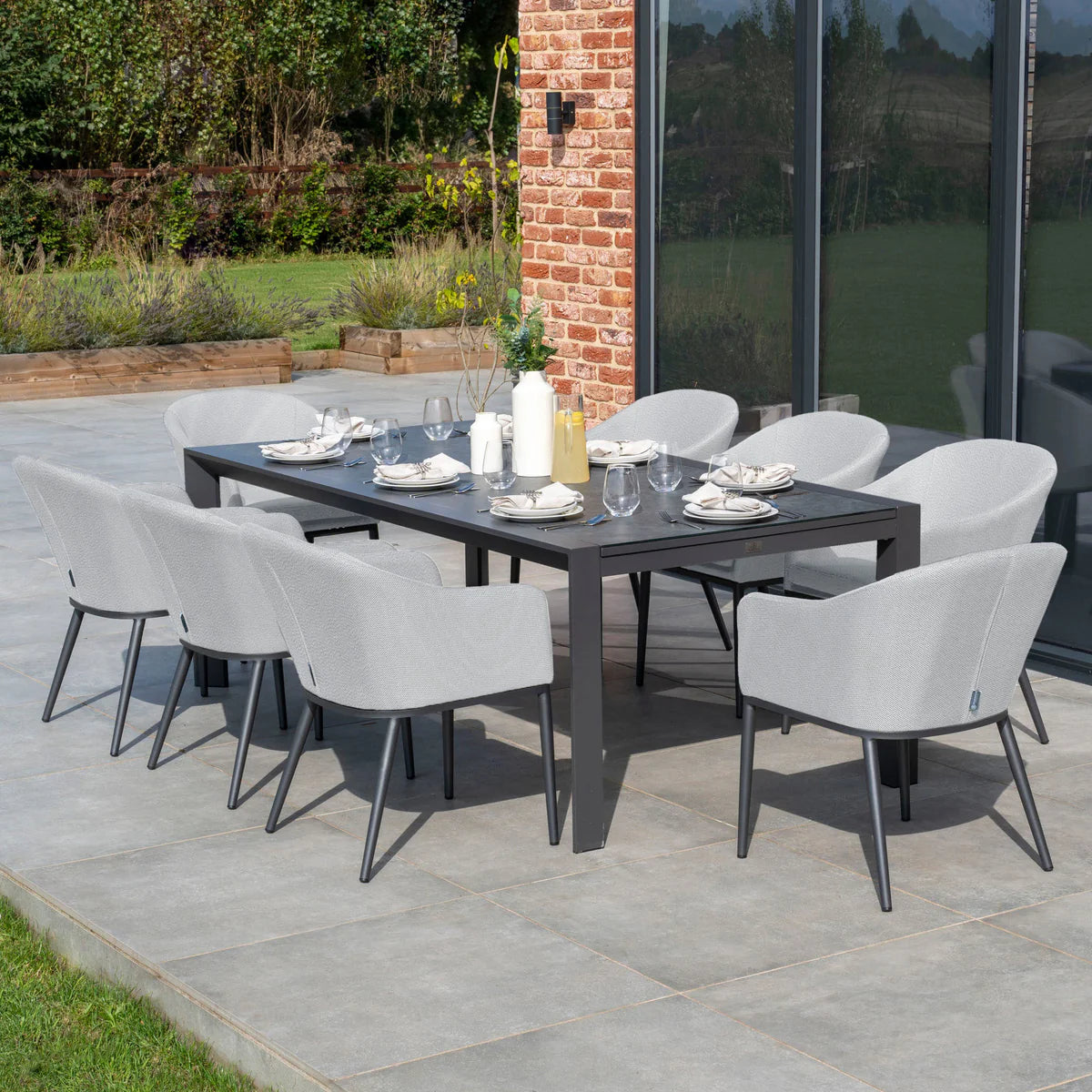 Luna 8 Seat Outdoor Fabric Extending Ceramic Dining Set