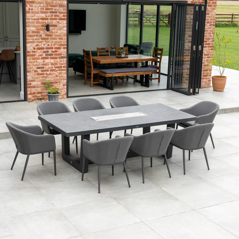 Luna 8 Seat Outdoor Fabric Rectangular Ceramic Firepit Dining Set