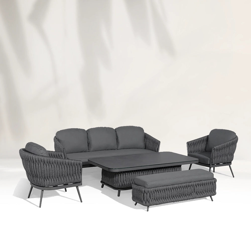 Palma 3 Seat Rope Sofa Set with Rising Table