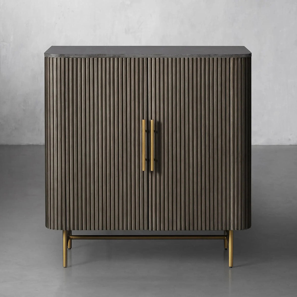 Finnley Small Stone Top Wood Bar Cabinet with Wine Rack