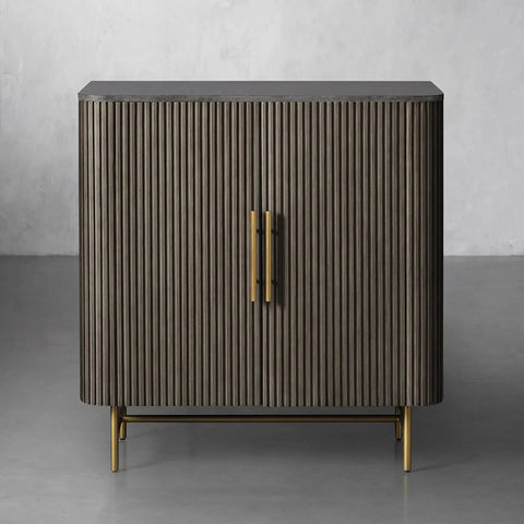 Finnley Small Stone Top Wood Bar Cabinet with Wine Rack