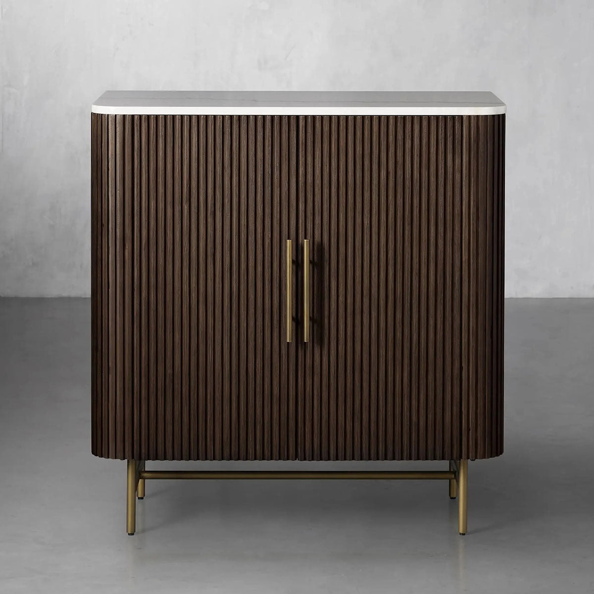 Finnley Small Stone Top Wood Bar Cabinet with Wine Rack