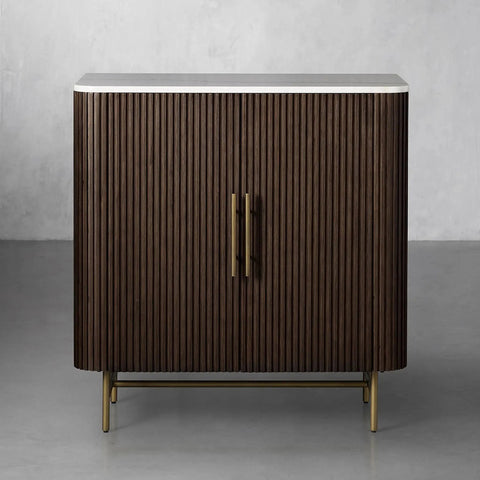 Finnley Small Stone Top Wood Bar Cabinet with Wine Rack