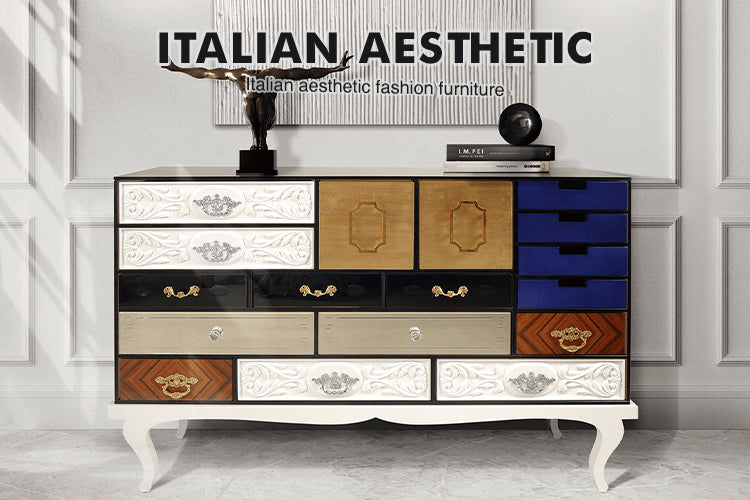 Patchwork Wood Sideboard Buffet Cabinet with Hidden Storage