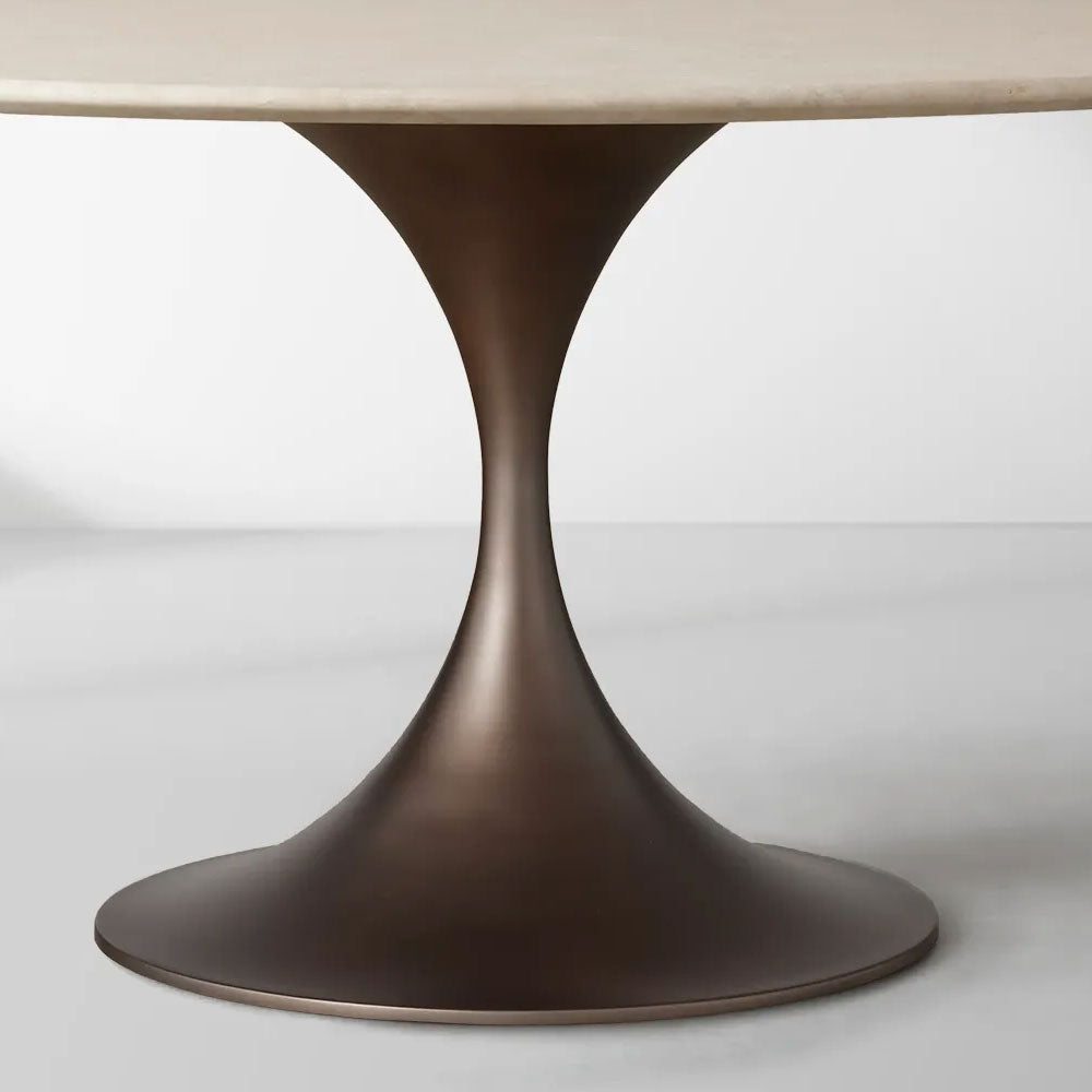 Aero Saint Germain Dining Table Round Marble Stone Tabletop Tulips Dining Table with Launette Steel Base